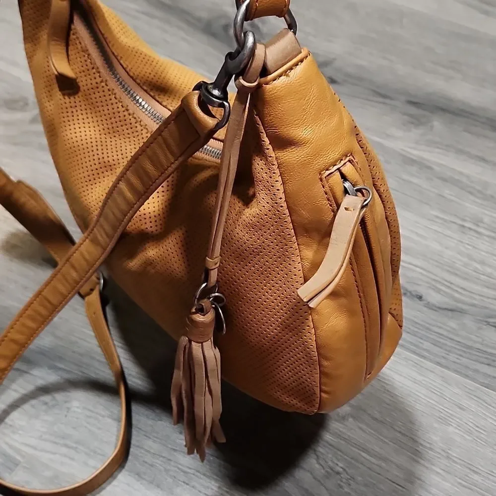Lucky Brand Mustard Pinhole Small Hobo Crossbody Bag